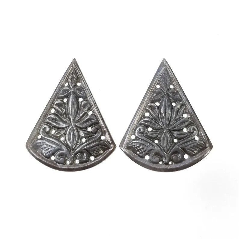 53.00cts Natural SILVER GRAY Sapphire Gemstone Carving Pear Shape 36*28.5mm Pair