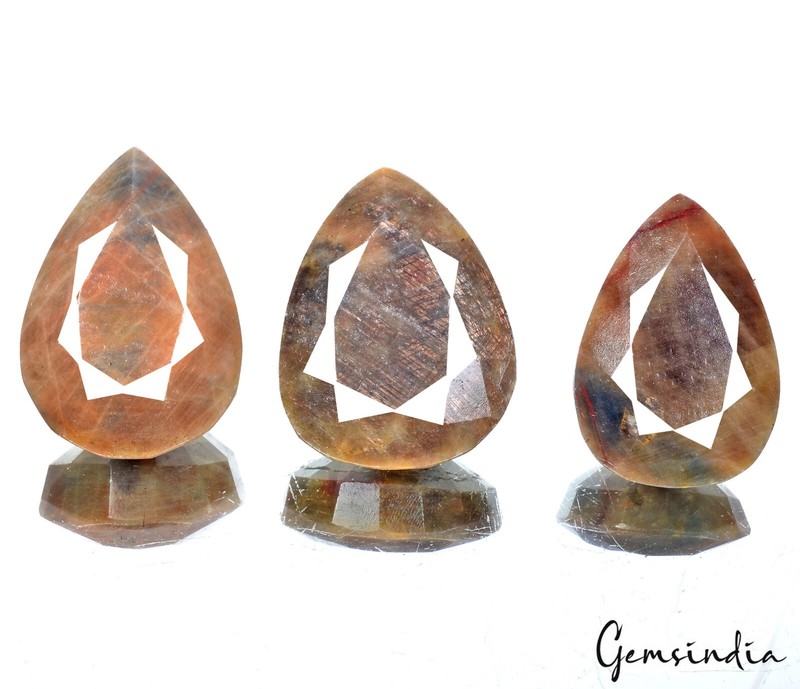 1070 Cts/3 Pcs Natural Untreated Brown Sapphire Pear Faceted Cut Loose Gems Lot gallery