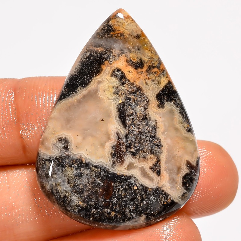 Natural Black Crazy Lace Agate Pear Cabochon Gemstone 45.5 Ct 37X27X5 mm UG-4782