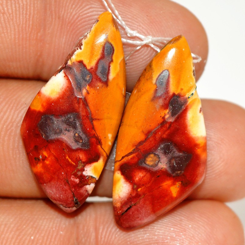 28 Cts Natural Mookaite Jasper Cabochon Gemstone Side Drill Pair 30X13mm #P281