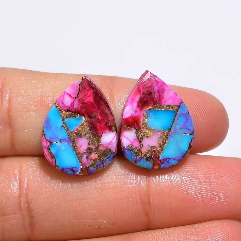 Spiny Copper Turquoise Pear Shape Cabochon Gemstone Pair 15 Ct 18X14X3 mm A-1371