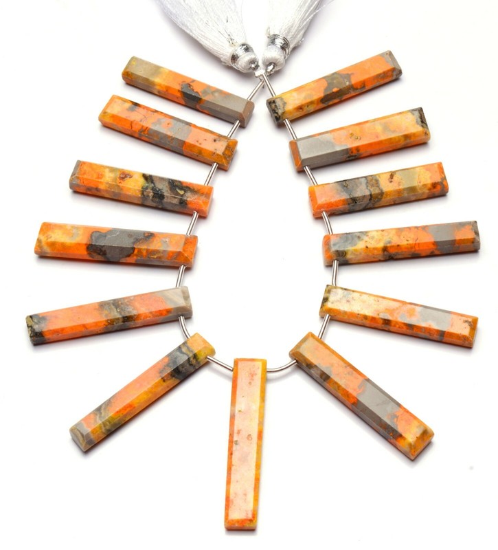 Natural Gem Bumble Bee Jasper Faceted 32×6 to 37x7MM Baguette Shape Beads 7″