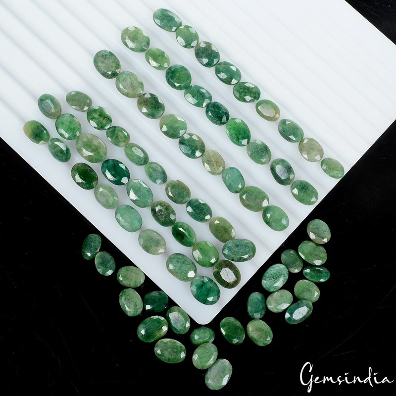 220 Cts/75 Pcs Natural Brazilian Green Emerald Oval Cut Loose Gems For Jewelry