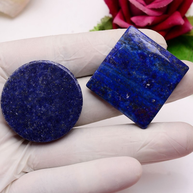 2 Pcs Natural Lapis Lazuli 33mm-35mm Cabochon Untreated Huge Loose Gemstones Lot gallery