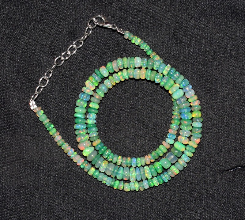 16”Natural Ethiopian Opal Wello Fire Opal Gemstone Bead Necklace AF533