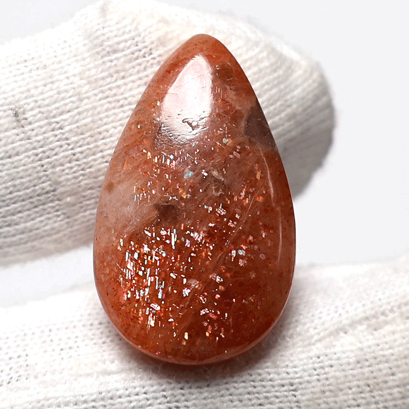 4 Pcs Natural Tanzania Confetti Sunstone 26mm-29mm Pear Cabochon Loose Gemstones gallery