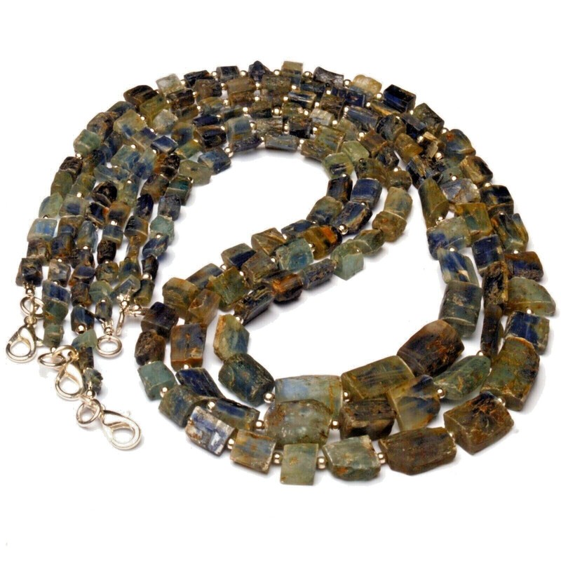 Natural Rough Unpolished Bicolor Kyanite Freeform Nugget Beads Necklace 19″