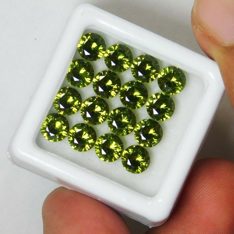 24 PCS Natural Green Sapphire Gemstone Certified Lot 5 MM Round Diamond Cut gallery