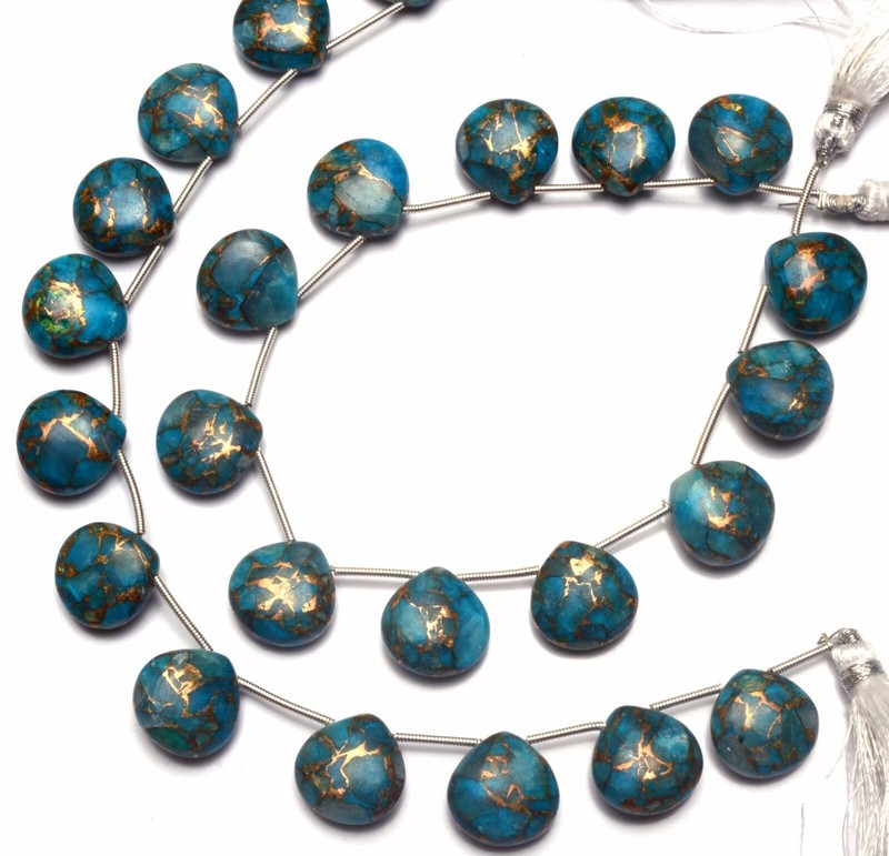 Natural Gem Mojave Blue Turquoise 14MM Approx Smooth Heart Shape Briolettes 8" gallery