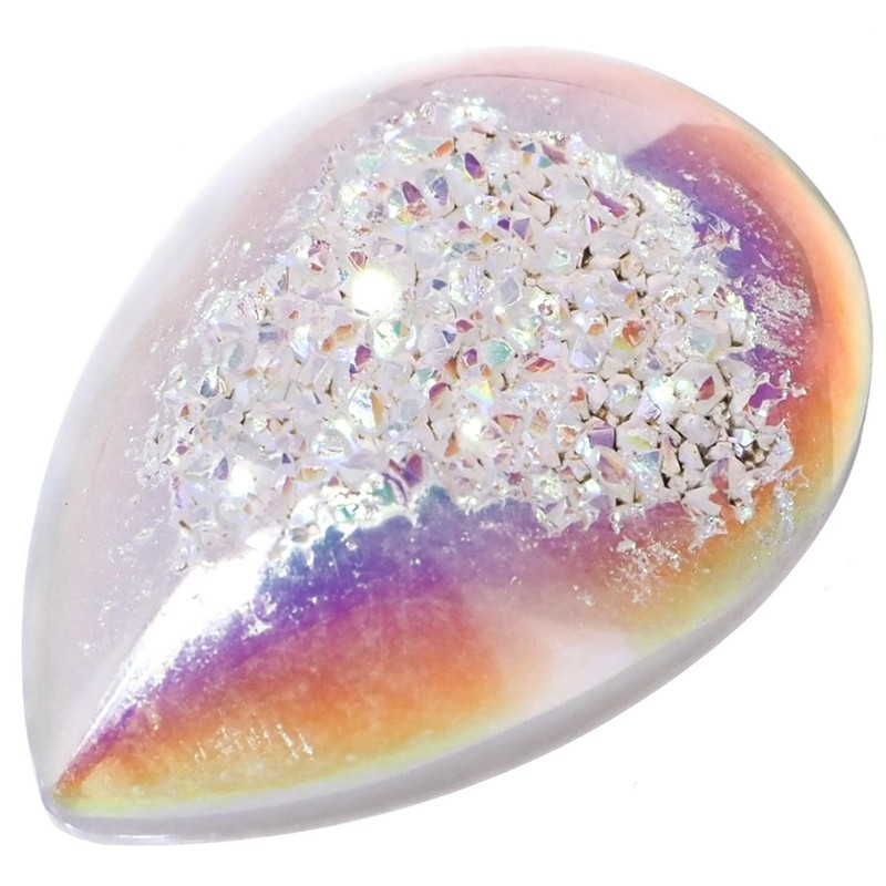 Pear White Opal Titanium Agate Druzy 25x18mm Teardrop Cabochon, 1″