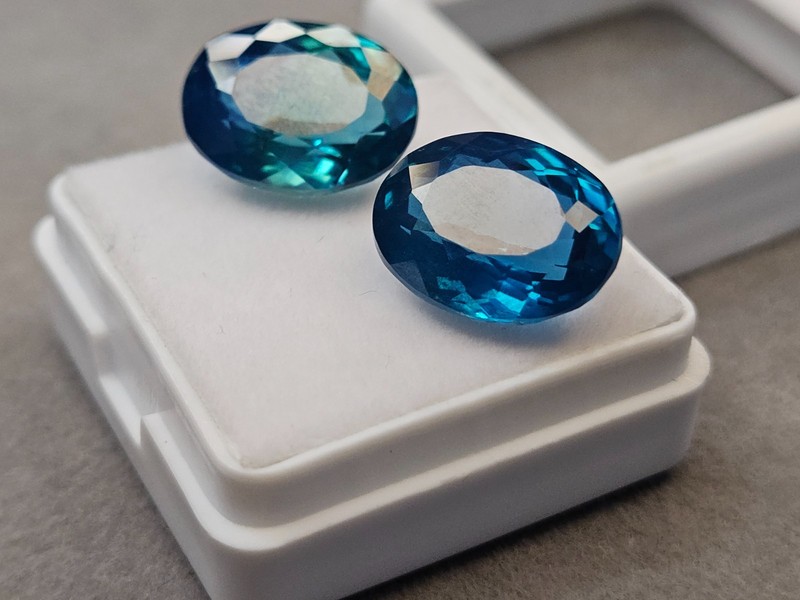 Ocean Blue Paraiba Tourmaline Oval Cut Gemstone, 17-18 Carat (2 Pcs) Loose Stone gallery