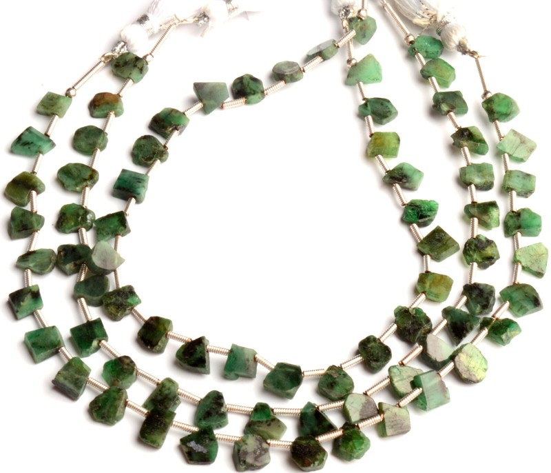 Natural Emerald Gem 5 to 6 mm Size Unshaped Slice Beads 9" Strand gallery