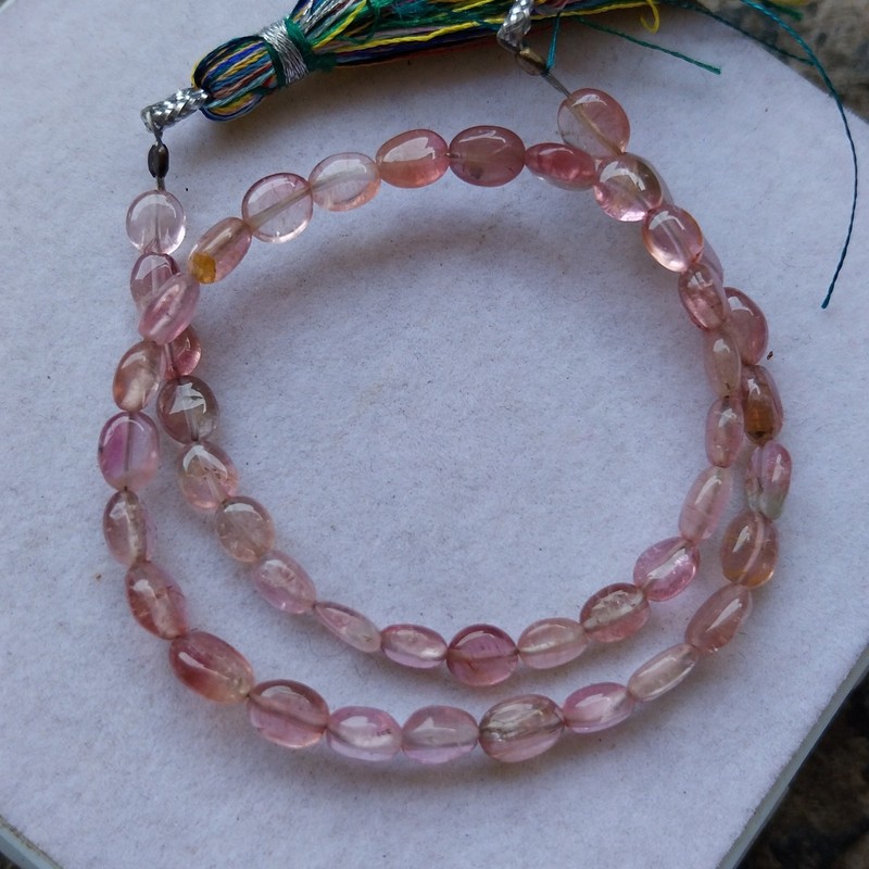 31 Carat Natural Watermelon Pink Bi-Color Tourmaline 10 inch Beads Gemstone gallery