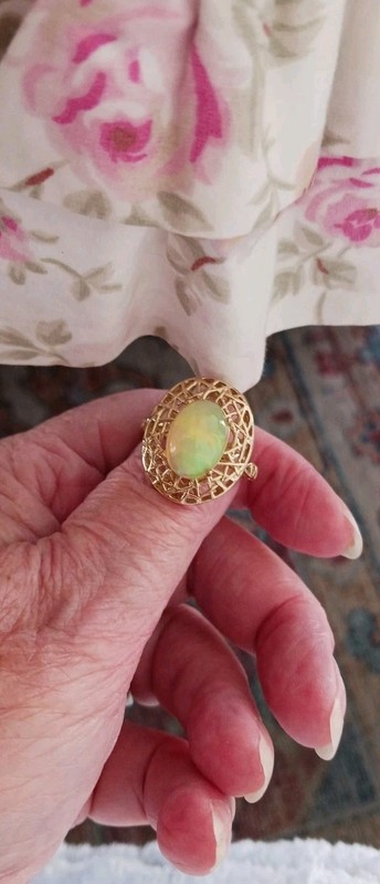 JTV HUGE 3+CT. ETHIOPIAN OPAL BIRDS NEST RING! 18KT Y.GOLD OVER STERLING SZ.10! gallery