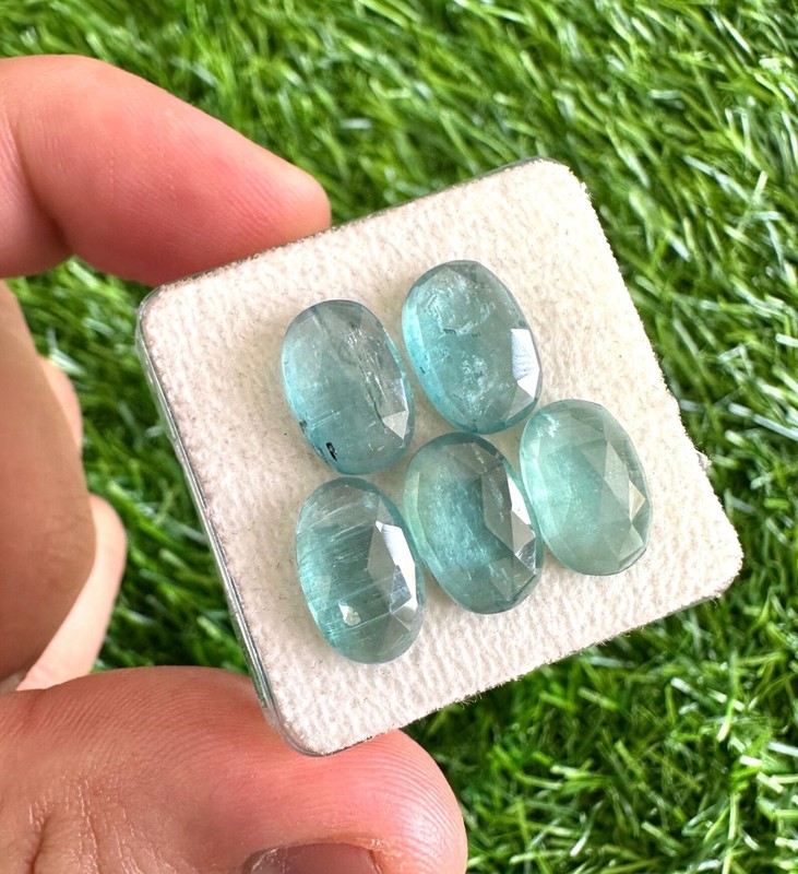 Natural Aqua Kyanite 8x12mm Oval Rose Cut Calibrated Loose Gemstone Jewellery