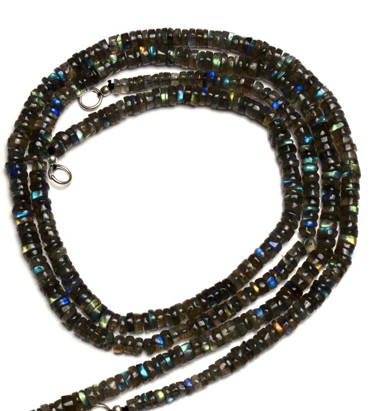 Natural Gem Blue Fire Labradorite 5MM Approx. Smooth Heishi Beads Necklace 18″