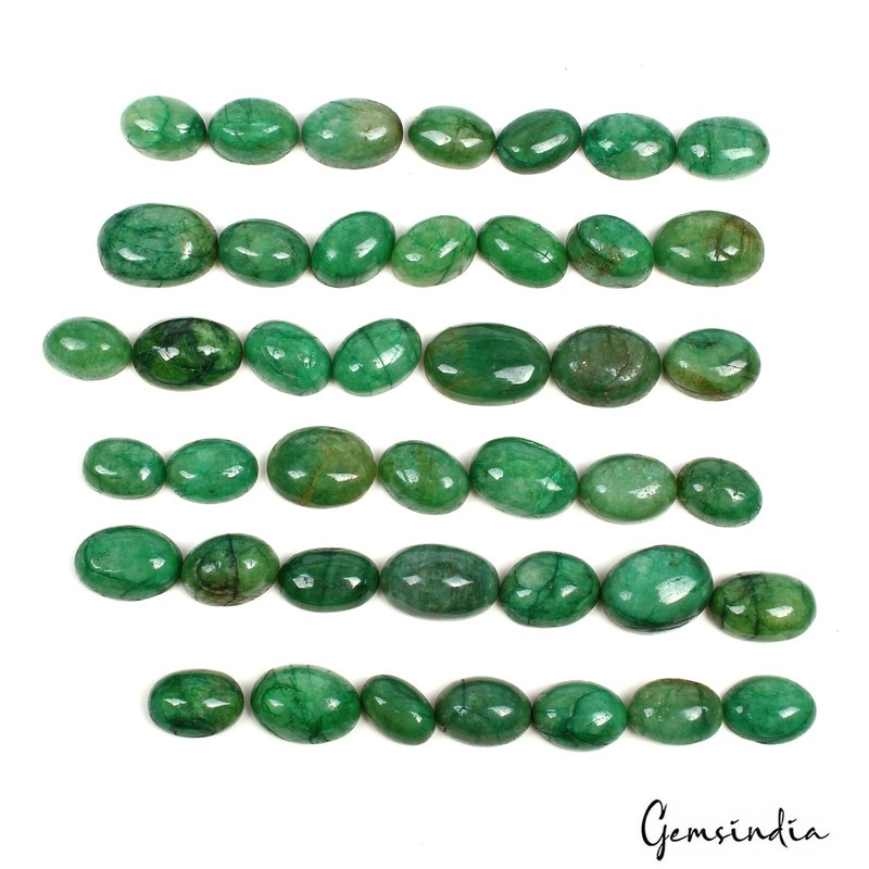 400 Cts/42 Pcs Natural Green Emerald Oval Cab Loose 13-20mm Gems Lot For Jewelry gallery