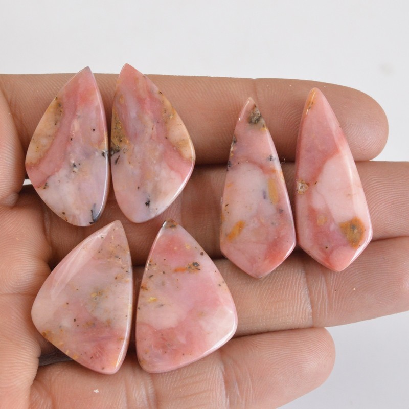 3Pairs 110Cts Natural Pink Opal Gemstone Cabochon Pairs Lot 30×16-35x13mm#14191