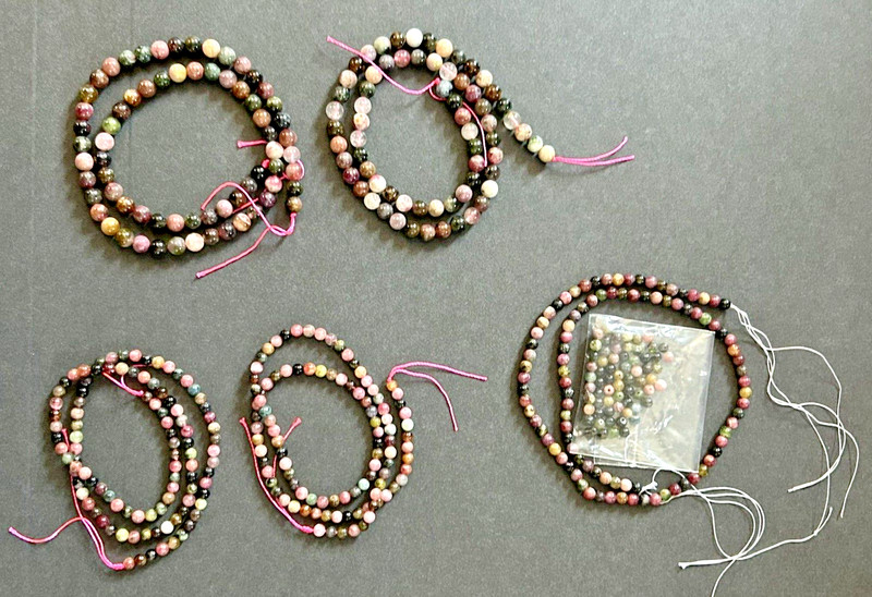 5 Strands 16 inch Multicolor Tourmaline 4-6mm Round Beads Jewelry Making Estate