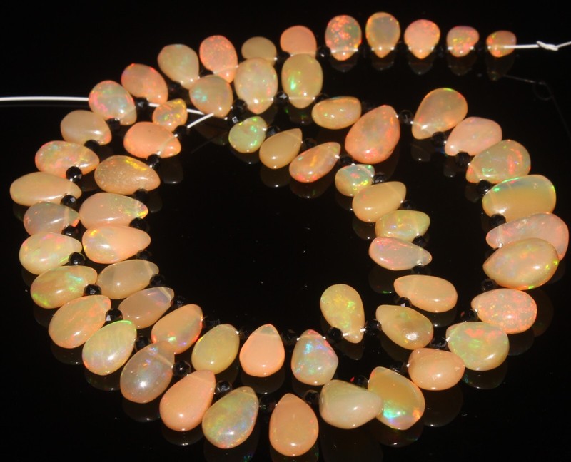 50 Crt Ethiopian Opal Pear Briolettes Beads & Black Spinel Beads Stand Opal Pear