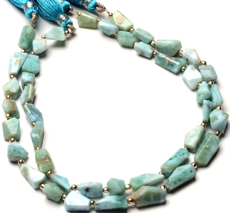Natural Larimar Gem 9 to 12 mm Size Jewlery Making Nugget Beads 9" Strand gallery