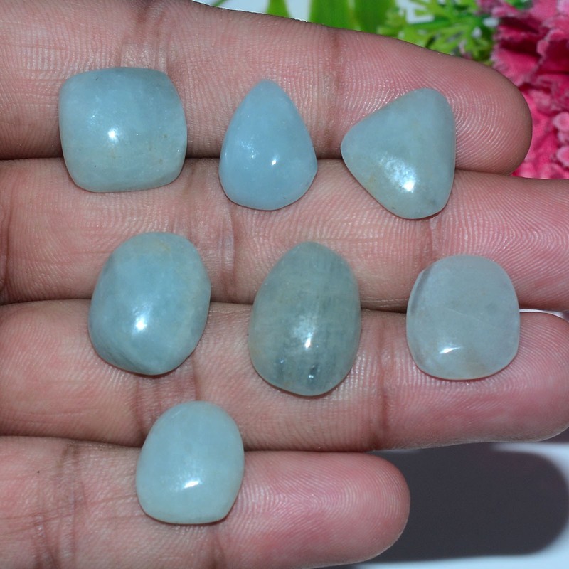 7 Pcs Natural Aquamarine Beryl Untreated 15mm-17mm Cabochon Loose Gemstones Lot