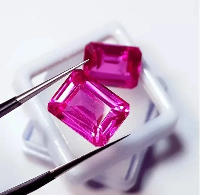 30 Ct Natural Certified Ceylon Emerald Cut Pink Sapphire pair Loose Gemstone