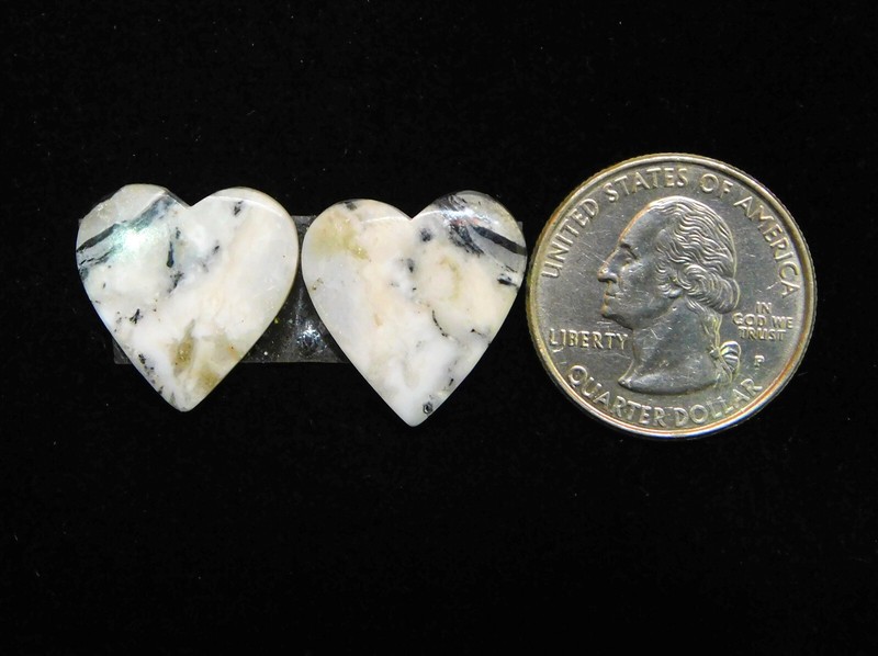 20.75 Ct Natural White Buffalo Pair Heart Cabochon Gemstone Nevada Mines A0=66