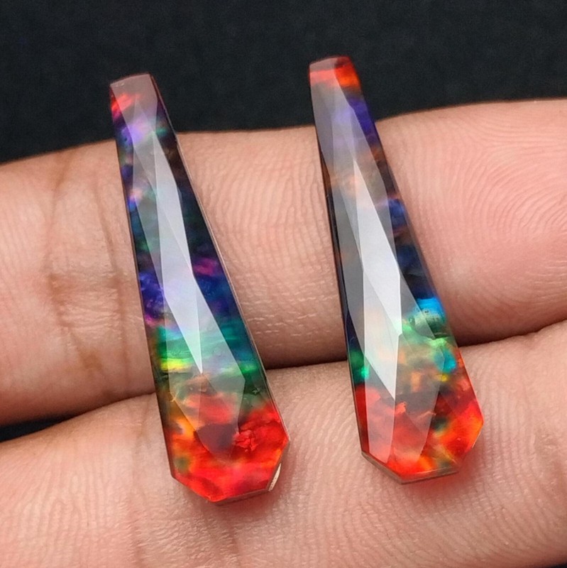 Ammolite Stone Doublet Coffin Checker Cut Pair Loose Gemstone 8 x 30 MM gallery