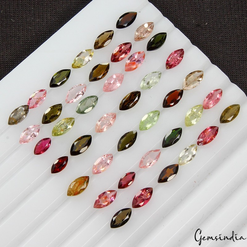 9.30 Ct/5-6mm Marquise Cut Natural Multi Color Tourmaline 42 Pcs Loose Gemstones
