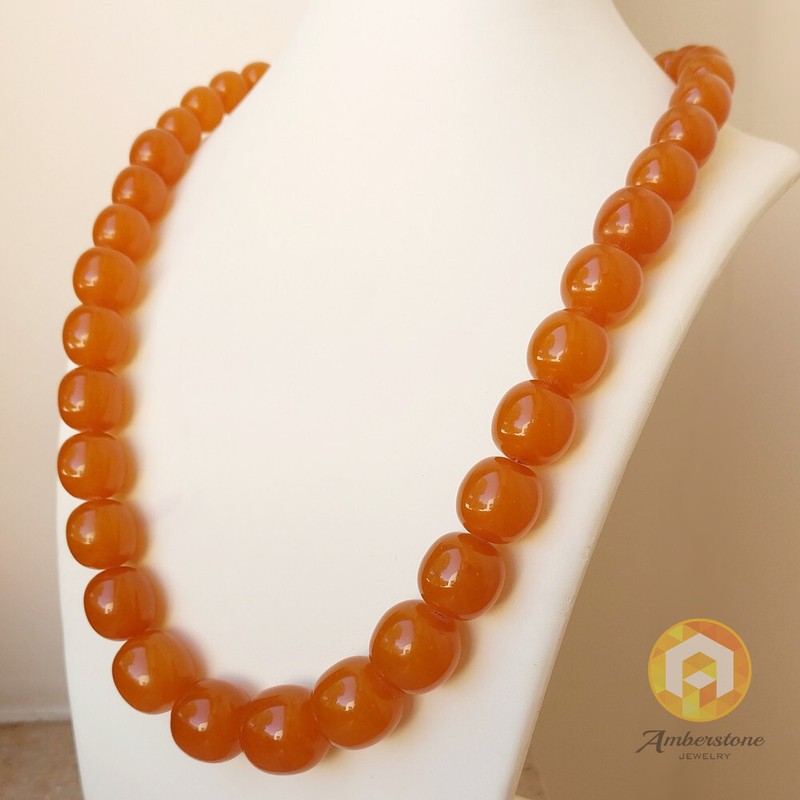 Old Vintage Baltic Amber Necklace, Orange Brown Color, Big Beads , 58 cm / 22.3 gallery