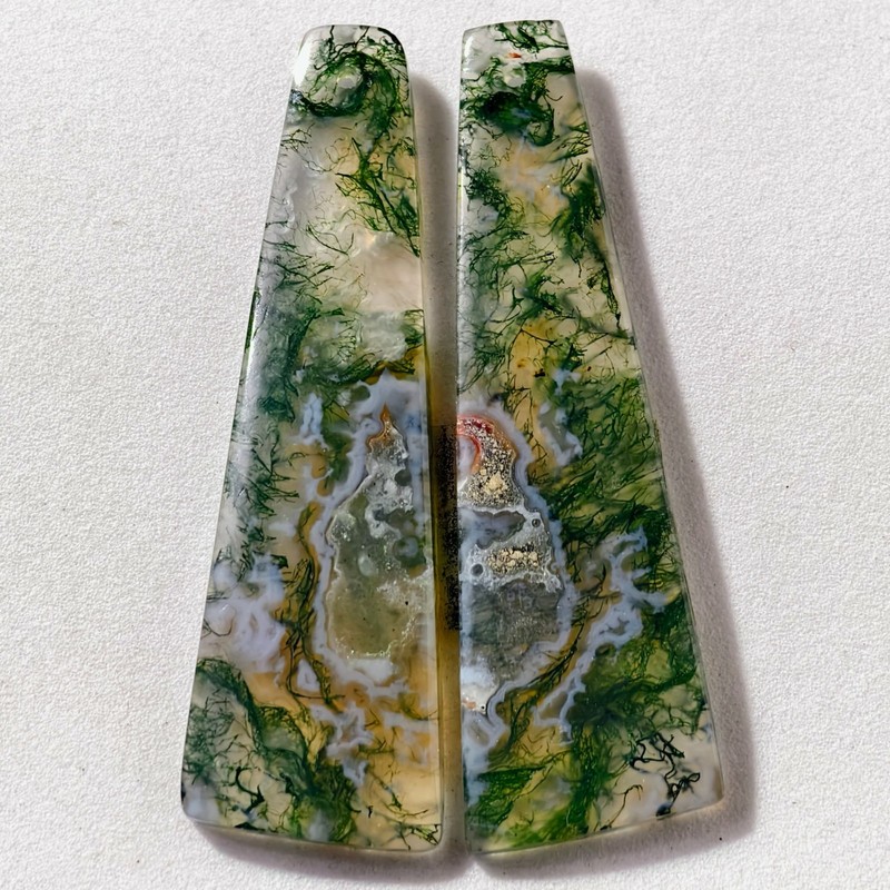 44 Cts Natural Moss Agate Drilled Match Pair Cabochon Gemstone 49.2 X 15.2 MM