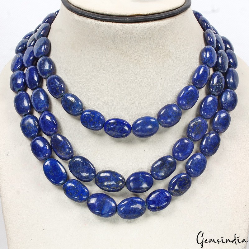 Natural Gemstone AAA Quality Blue Lapis Lazuli Full Oval Bead~3 Strands/18″ Each