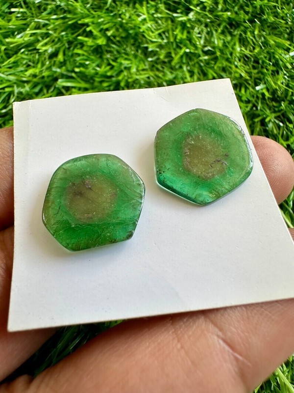 Natural Zambian Emerald Rose Cut loose Genuine Gemstone 2Pcs Lot 16.55 Cts #10 gallery