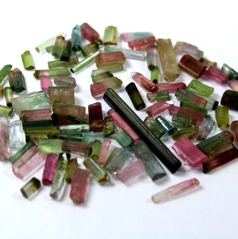 Natural Bi-Color Multicolor 300 Ct Tourmaline Pencil Rough Lot Loose Gemstone A+ gallery