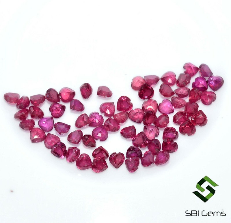 10.24 CTS Natural Ruby Heart Shape Cut 3x3 mm Lot 65 Pcs Calibrated Loose Gems gallery