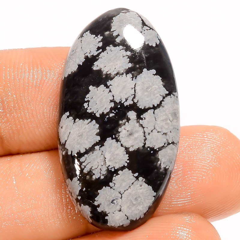 100% Natural Snowflake Obsidian Oval Cabochon Gemstone 24.5 Ct 30X16X6 mm UG-182