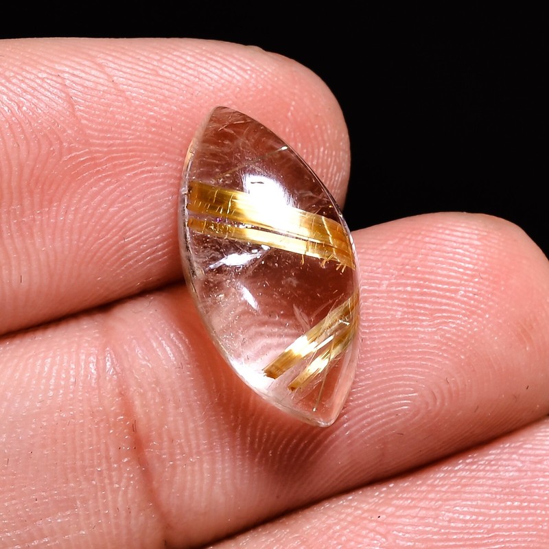 Marquise Natural Golden Rutile Quartz Cabochon Loose Gemstone (18x9x6 mm) gallery