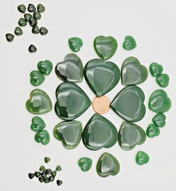 3 Pieces Natural Green Jade Heart shape Half Drilled cut 25 MM