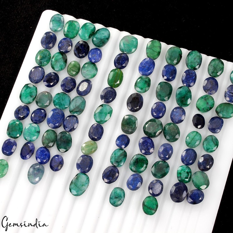 Natural Sapphire & Emerald Oval Cut Loose Gemstone 300 Ct/85 Pcs Lot for Jewelry