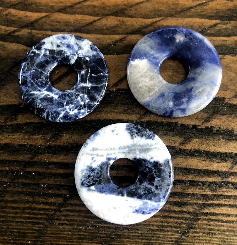 3 Snowflake Sodalite (40mm) Donut Focal Circle Gemstones (RECEIVE 3 PICTURED)