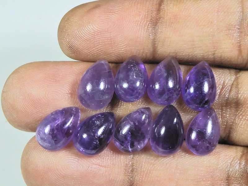 8X12MM Natural Amethst Ring Size Pear Cabochon Loose Gemstone 9Pcs Lot 30Cts z23