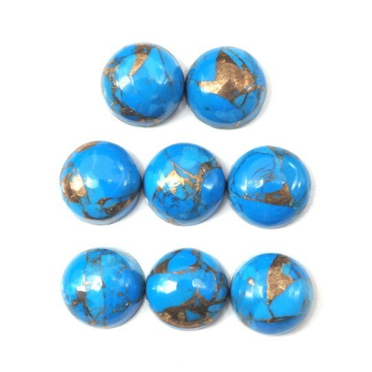 Blue Copper Turquoise Cabs  7 mm Approximately 8.98 Carat , 8 Pieces (GTG-BT-8)