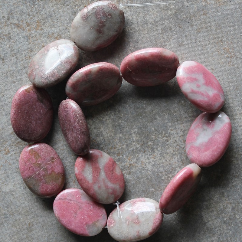 22x28mm Natural Rhodonite Flat Oval Loose Beads 15″ strand
