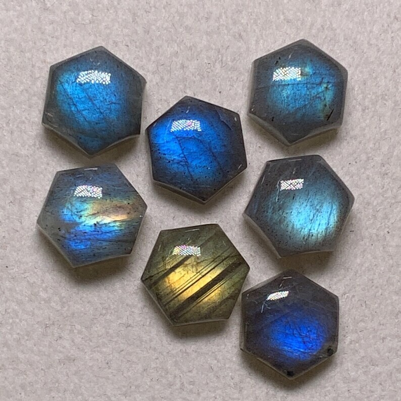 AAAA Top Quality Labradorite Unique Blue multi Fire Shape Hexagon Cabochon 11 MM
