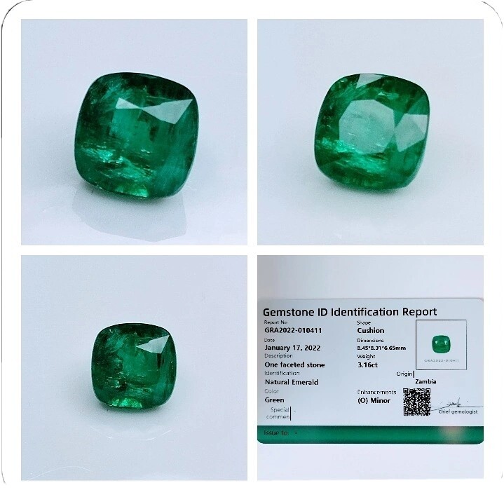 3.16 carats EMERALD GÜBELIN SWISS CERTIFICATE minor / max. moderate Oil