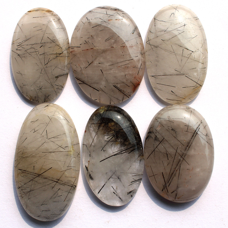 6 Pcs Natural Tourmaline Rutile Quartz 35mm-42.5mm Oval Cabochon Gemstones Lot gallery