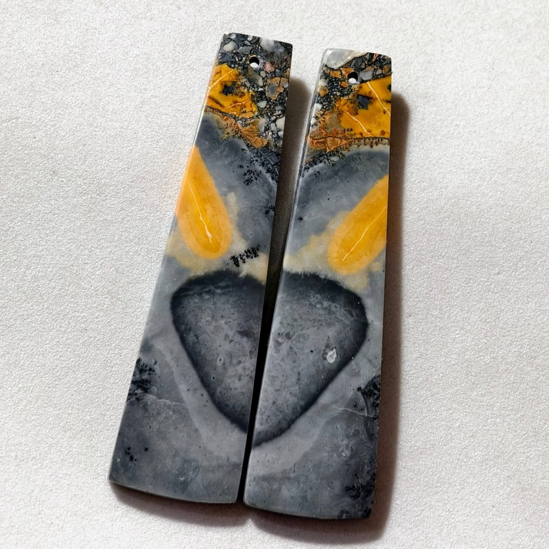 73 Cts Natural Maligano Jasper Drilled Pair Cabochon Gemstone 58.3 X 15.8 MM gallery