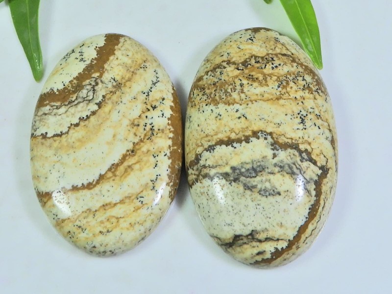 113Cts. 2Pcs Natural Picture Jasper Oval Cabochon Gemstone 25X38-25X40MM U883