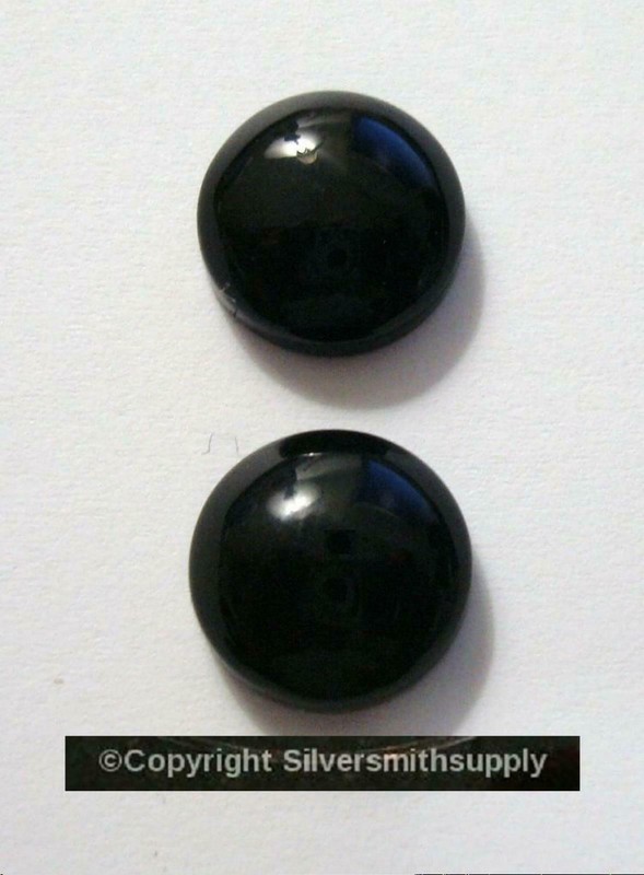 Black onyx cabochons natural 1 pair high dome flat backed 12mm round 2 pcs cb041 gallery